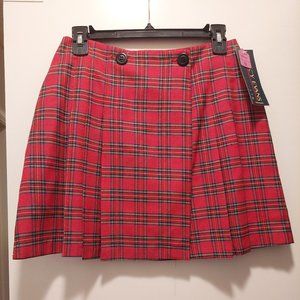 Red plaid pleated mini skirt, Size 9